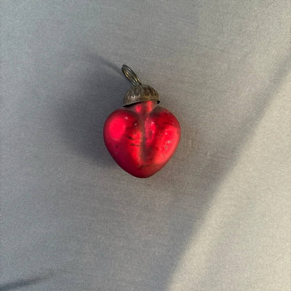 Vintage Kugel Style Heart Christmas Ornament Red Retro Collectible Decoration 2”
